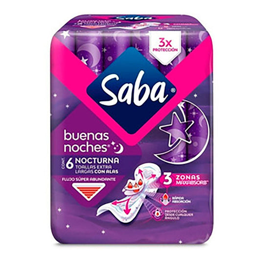 TOALLA SABA NOCTURNA ULTRAINVISIBLE 6PZS